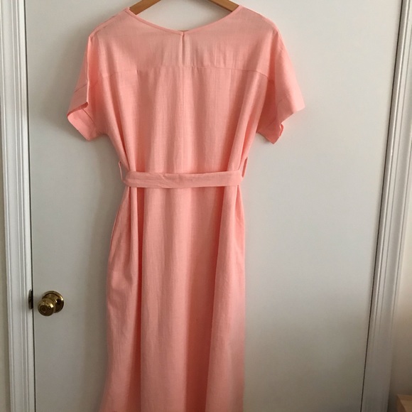 Peach Linen T-shirt Dress with Bow Tie and Pockets - Picture 4 of 4